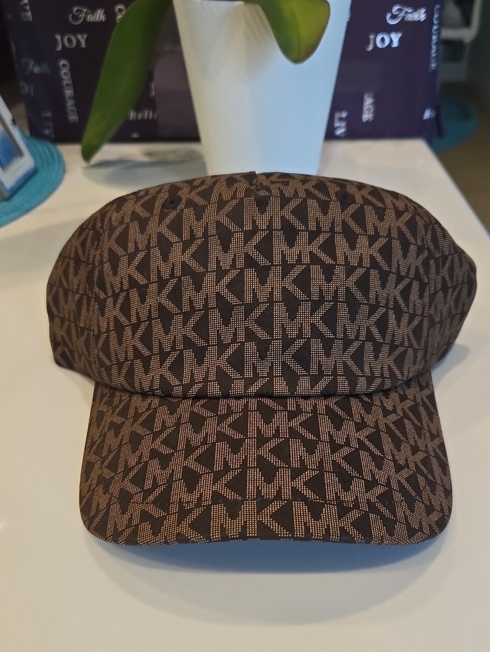 Michael Kors Brown MK Monogram Newsboy Cap